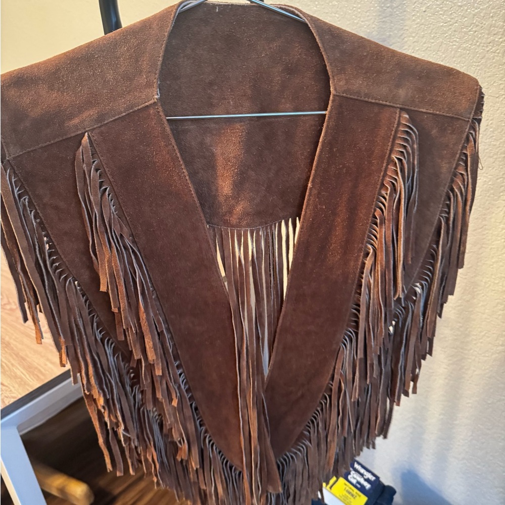 Brown Real Suede Fringe Vest